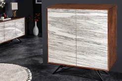Massivholz Highboard MOUNTAIN SOUL 120cm echter Naturstein weiß Akazie Schrank Marmor-Design