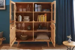 Massivholz Highboard MYSTIC LIVING 140cm Akazie natur Vitrine 3D-Oberfläche