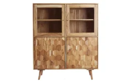 Massivholz Highboard MYSTIC LIVING 140cm Akazie natur Vitrine 3D-Oberfläche