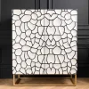 Massivholz Highboard VULCANO 120cm weiß schwarz Mangoholz mit 3D Schnitzereien handmade Metallgestell gold