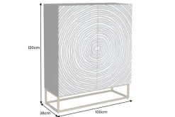 Massivholz Highboard ZEN CIRCLES 120cm weiß schwarz Mangoholz 3D-Design Metall gold