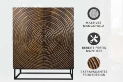 Massivholz Highboard ZEN CIRCLES 120cm dunkelbraun Mangoholz 3D-Design
