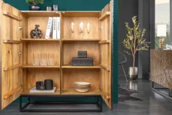 Massivholz Highboard ZEN CIRCLES 120cm dunkelbraun Mangoholz 3D-Design