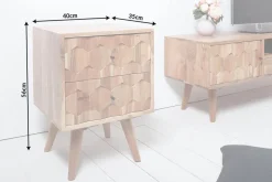 Massivholz Nachttisch MYSTIC LIVING 60cm Akazie natur 3D-Design mit Stauraum