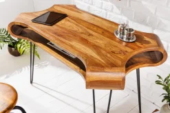 Massivholz Schreibtisch ORGANIC LIVING 120cm braun Sheesham stone finish mit Stauraum