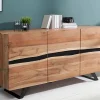 Massivholz Sideboard AMAZONAS 150cm Akazie natur Metall schwarz Baumkante