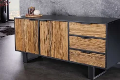 Massivholz Sideboard BARRACUDA 150cm Teak Mango schwarz Metall recycelt