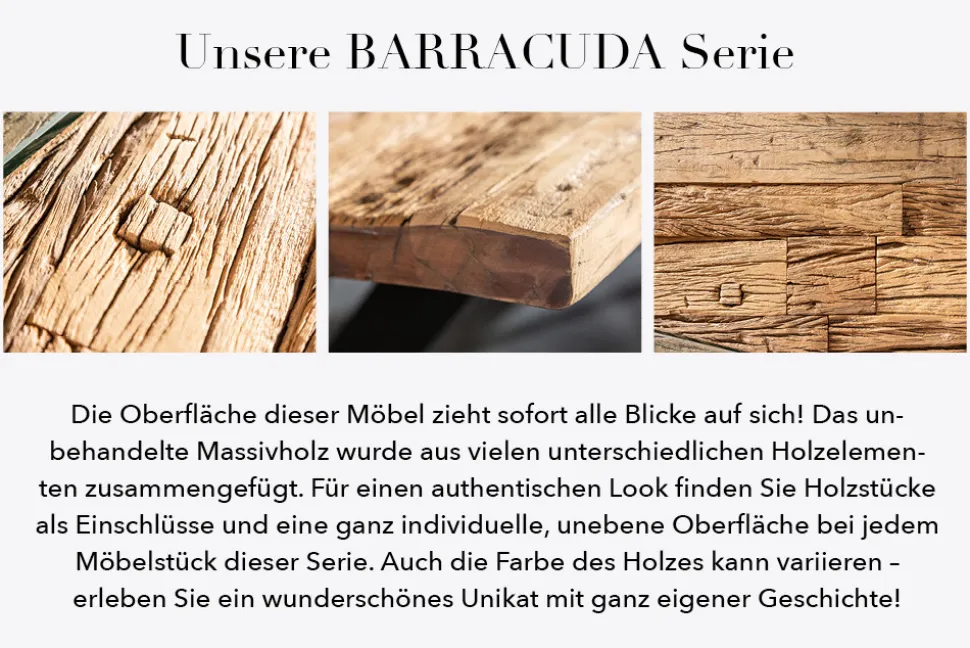Massivholz Sideboard BARRACUDA 160cm Teak antik Kommode mit Schubladen Stahl Kufenfüßen