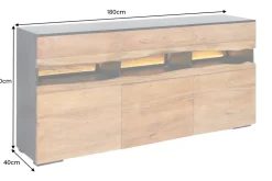 Massivholz Sideboard GRAND ACACIA 180cm braun Akazie mit LED-Beleuchtung Baumkante