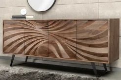 Massivholz Sideboard HURRICANE 175cm braun Akazie 3D-Design