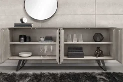 Massivholz Sideboard HURRICANE 175cm grau Akazie 3D-Design