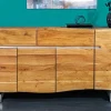 Massivholz Sideboard MAMMUT 170cm Akazie Baumkante mit Schubladen Kufengestell Edelstahl