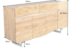Massivholz Sideboard MAMMUT 170cm Akazie Baumkante mit Schubladen Kufengestell Edelstahl