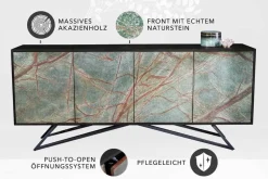 Massivholz Sideboard MOUNTAIN SOUL 175cm echter Naturstein schwarz Akazie Anrichte