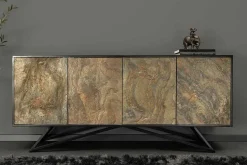Massivholz Sideboard MOUNTAIN SOUL 175cm grau grün Naturstein Akazie schwarz