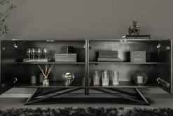 Massivholz Sideboard MOUNTAIN SOUL 175cm grau grün Naturstein Akazie schwarz