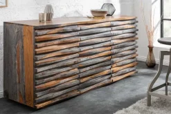 Massivholz Sideboard RELIEF 160cm Sheesham grau smoke finish Kommode mit Schubladen