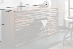 Massivholz Sideboard RELIEF 160cm Sheesham grau smoke finish Kommode mit Schubladen
