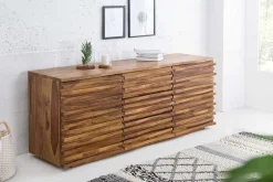 Massivholz Sideboard RELIEF 160cm braun Sheesham stone finish Kommode mit Schubladen