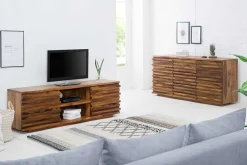 Massivholz Sideboard RELIEF 160cm braun Sheesham stone finish Kommode mit Schubladen
