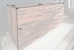 Massivholz Sideboard RELIEF 160cm braun Sheesham stone finish Kommode mit Schubladen