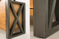 Massivholz Sideboard THOR 200cm mit Schubladen natur Wildeiche geölt Metall schwarz