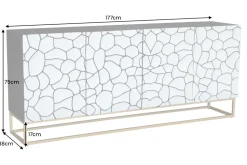 Massivholz Sideboard VULCANO 180cm braun Mangoholz mit 3D Schnitzereien handmade Metallgestell schwarz