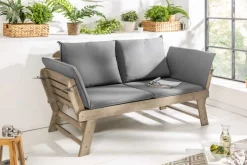 Massivholz Sitzbank MODULAR 155-190cm grau Akazie inkl. Kissen Gartenbank klappbar