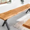 Massivholz Sitzbank WILD OAK 160cm Eiche Baumkante X-Gestell Industrial