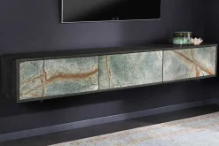 Massivholz TV Lowboard MOUNTAIN SOUL 160cm schwarz hängend echter Naturstein Akazie