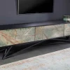 Massivholz TV Lowboard MOUNTAIN SOUL 200cm echter Naturstein Akazie schwarz hängend / stehend