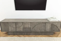 Massivholz TV-Lowboard ART DECO 200cm grau smoked Mangoholz 3D-Front