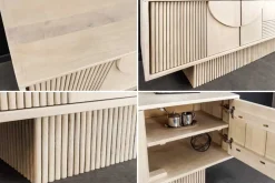 Massivholz TV-Lowboard ART DECO 200cm weiß gekälkt Mangoholz 3D-Front