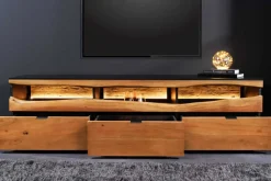 Massivholz TV-Lowboard GRAND ACACIA 180cm braun Akazie mit LED-Beleuchtung Baumkante