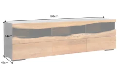 Massivholz TV-Lowboard GRAND ACACIA 180cm braun Akazie mit LED-Beleuchtung Baumkante