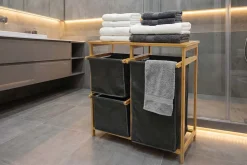 Massivholz Wäschekorb LAGOON SPA 70cm natur grau Bambus drei Wäschebeutel waschbar