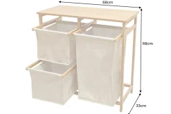 Massivholz Wäschekorb LAGOON SPA 70cm natur grau Bambus drei Wäschebeutel waschbar
