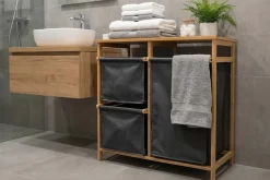 Massivholz Wäschekorb LAGOON SPA 70cm natur grau Bambus drei Wäschebeutel waschbar