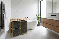 Massivholz Wäschekorb LAGOON SPA 70cm natur grau Bambus drei Wäschebeutel waschbar