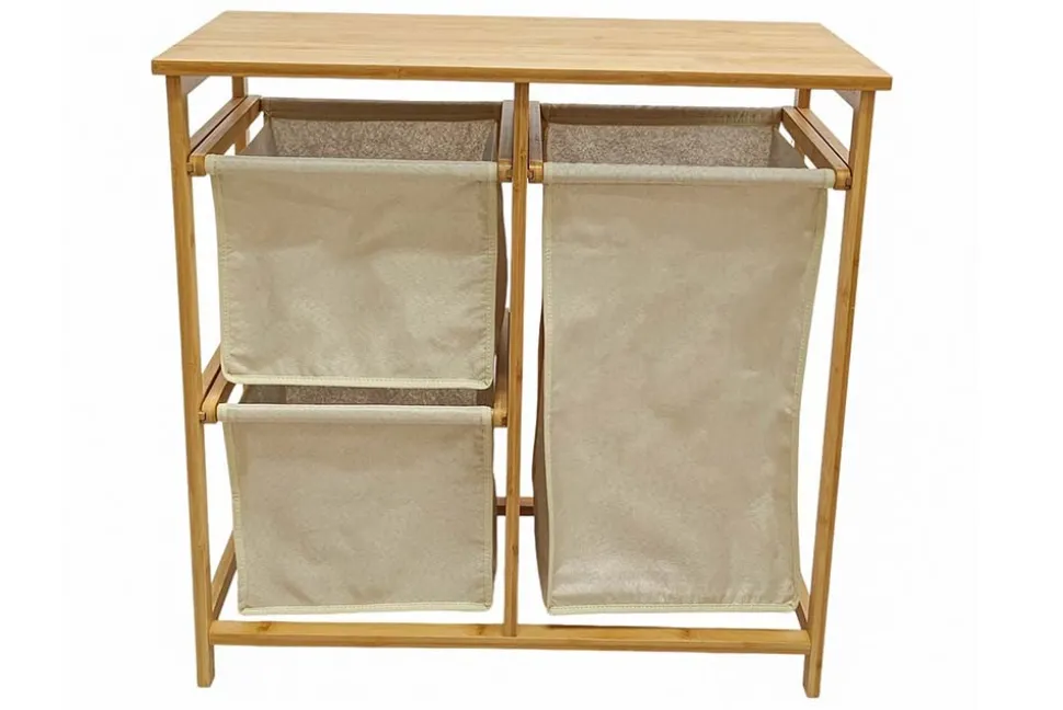 Massivholz Wäschekorb LAGOON SPA 70cm natur beige Bambus drei Wäschebeutel waschbar