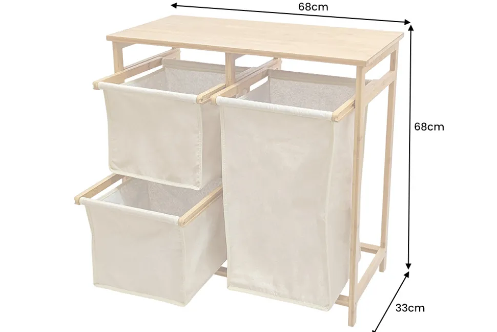Massivholz Wäschekorb LAGOON SPA 70cm natur beige Bambus drei Wäschebeutel waschbar