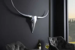 Moderne Design Wanddekoration BULL XL 120cm silber Aluminium Stierkopf