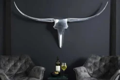 Moderne Design Wanddekoration BULL XL 120cm silber Aluminium Stierkopf