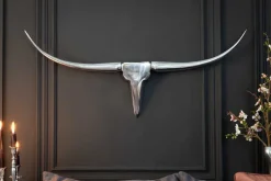 Moderne Design Wanddekoration BULL L 100cm silber Aluminium Stierkopf