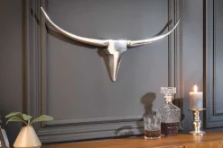 Moderne Design Wanddekoration BULL 75cm silber Aluminium Stierkopf