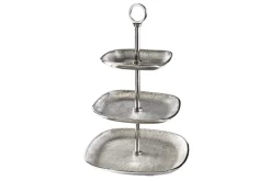 Moderne Etagere ORIENT 45cm silber Hammerschlag-Design mit drei Etagen