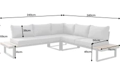 Moderne Garten Sitzgruppe TAMPA LOUNGE 240cm grau Aluminium wetterfest inkl. Sitzkissen