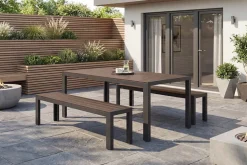 Moderne Gartenbank DESIGNO 180cm dunkelbraun schwarz Aluminium wetterfest Outdoor Sitzbank
