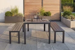 Moderne Gartenbank DESIGNO 130cm anthrazit schwarz Aluminium wetterfest Outdoor Sitzbank