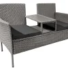 Moderne Gartenbank PORTOFINO 140cm grau Polyrattan Outdoor Sitzbank mit Tisch wetterfest